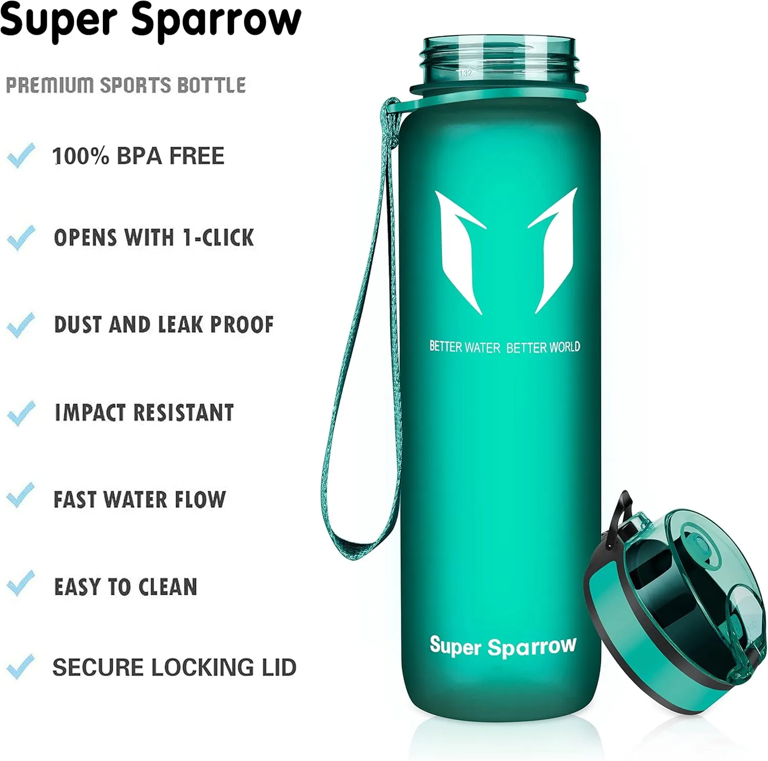 Super Sparrow Water Bottle - 12 oz/17 oz/25 oz/32 oz - BPA Free Tritan Water Bottles - One Touch Opening - Leak-proof Plastic Bottle - Kids Water Bottle for Office, Gym, Outdoor, Sports