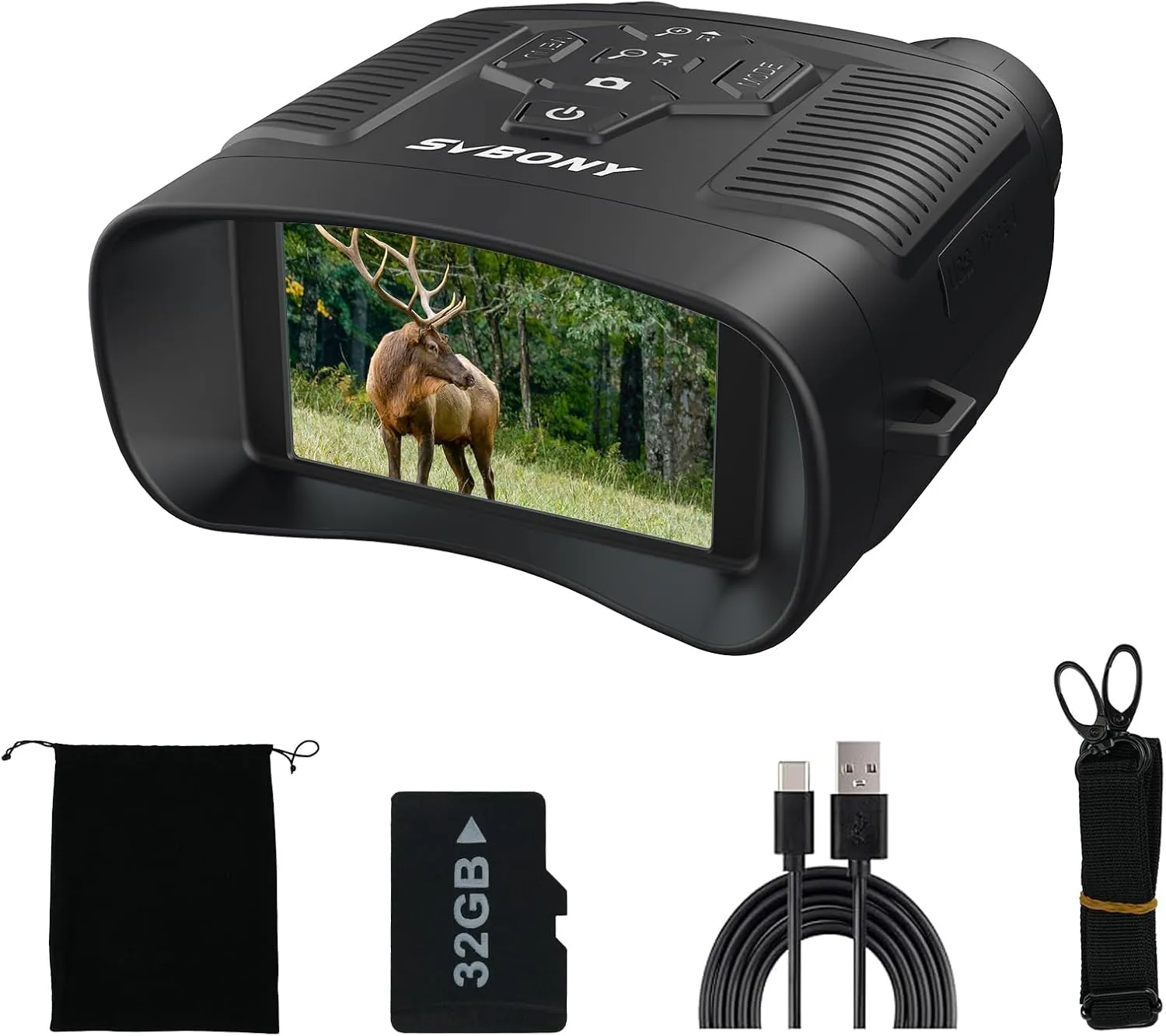 SVBONY SA206 Night Vision Binoculars, 3'' HD Screen Infrared Binocular for Total Darkness, 4K Video & 36MP Image with 32GB TF Card, 5000mAh Battery, Gifts for Men, for Camping & Wildlife Observation