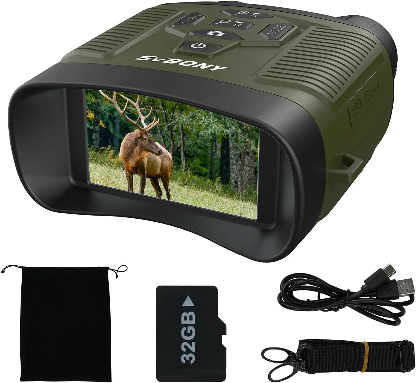 SVBONY SX31 Night Vision Goggles, 4.3" Screen Night Vision Binoculars for Adults, 4K HD IR Binoculars - 8X Digital Zoom, Rechargeable Binoculars with 32GB TF Card for Hunting & Tracking (Green)