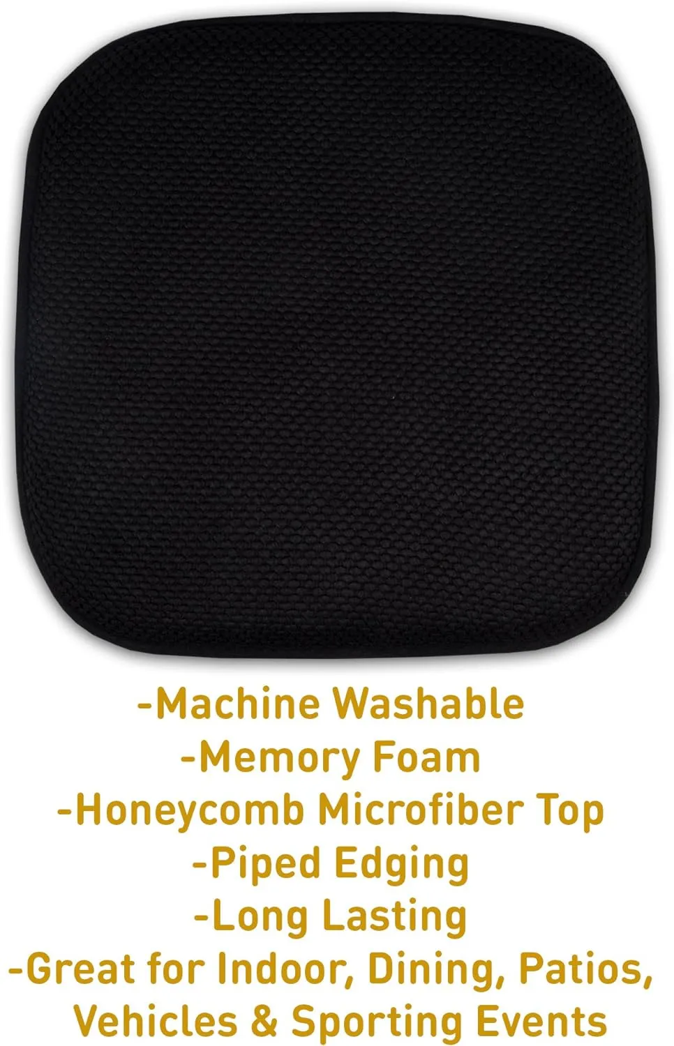 Sweet Home Collection 2 Pack Memory Foam Honeycomb Nonslip Back 16" x 16" Chair/Seat Cushion Pad, Black