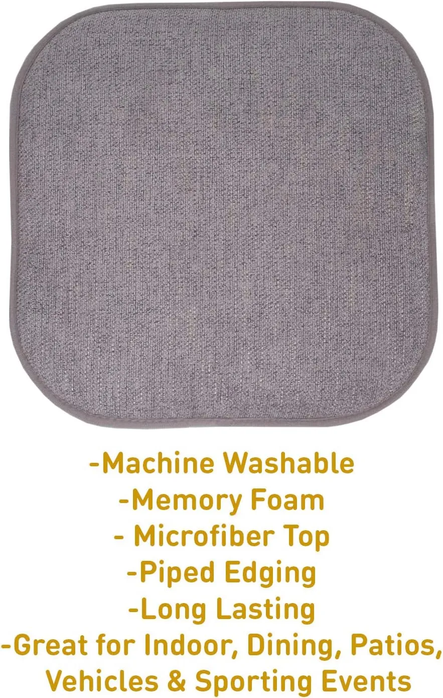 Sweet Home Collection Chair Cushion Memory Foam Pads Honeycomb Pattern Slip Non Skid Rubber Back Rounded Square 16" x 16" Seat Cover, 4 Pack, Alexis Gray/Silver