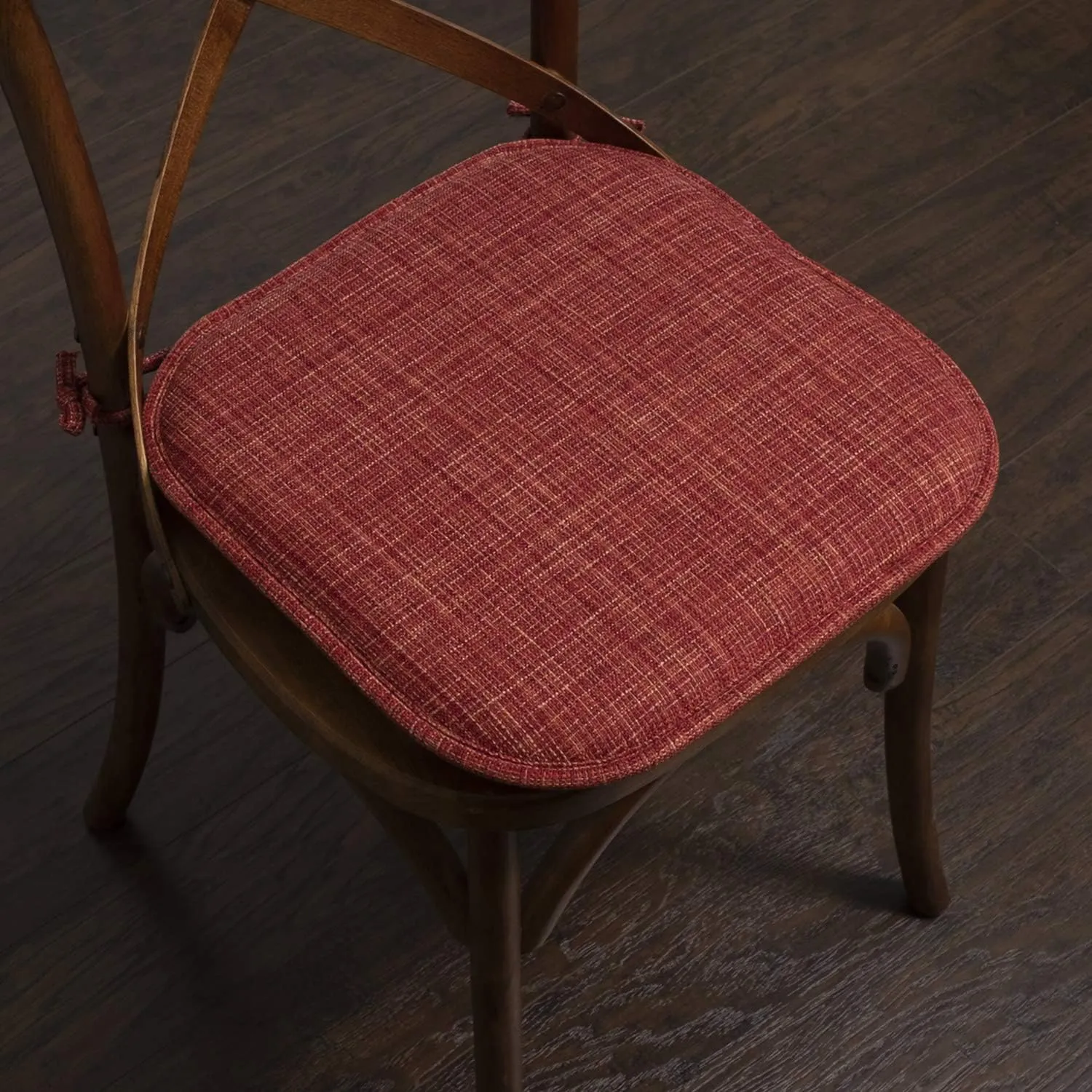 Sweet Home Collection Chair Cushion Memory Foam Pads with Ties Honeycomb Pattern Slip Non Skid Rubber Back Rounded Square 16" x 16" Seat Cover, 4 Pack, Aria Burgundy