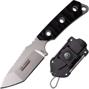 Tactical Fixed Blade Knife - Sand Blast Finish Tanto/Serrated Blade with G10 Handle and Nylon Fiber Sheath with Compass, Fire Starter, and Sharpener - Full Tang - TFE-FIX011-BK