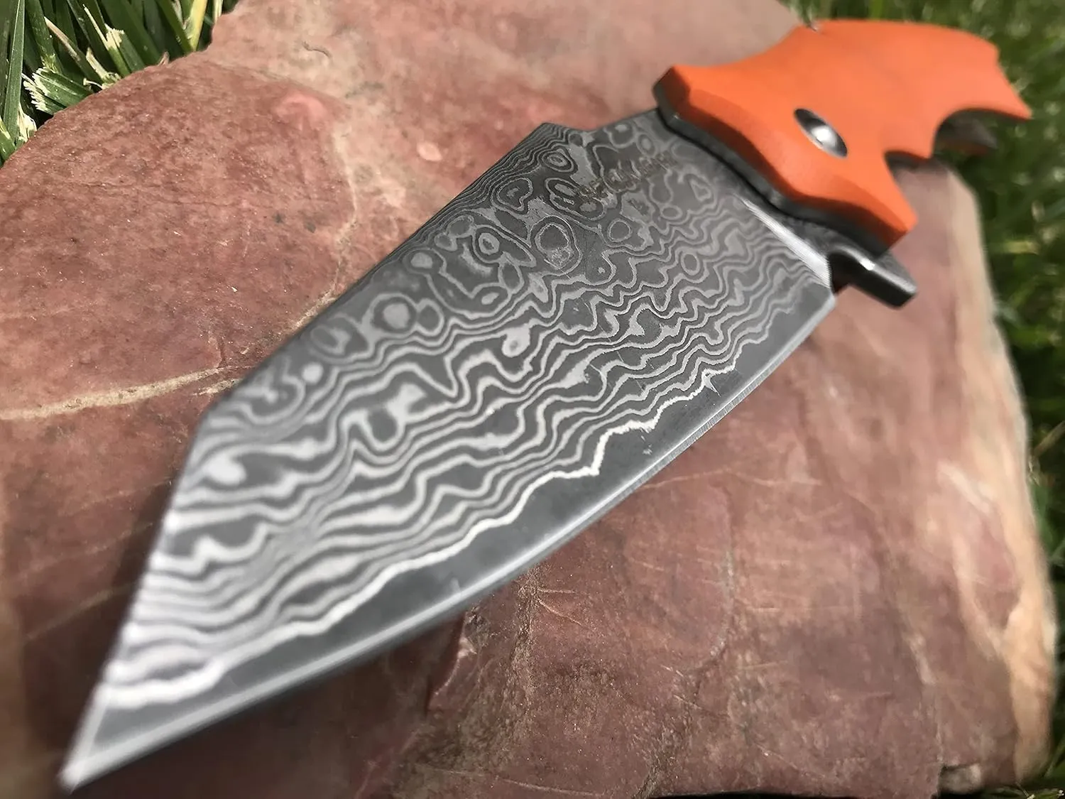 TACTICAL GEARZ Damascus Pocket Knife, G10 Handle, 67 Multi Layered Damascus Steel Blade & VG10 Core, Includes Sheath (Vex XT Saffron)