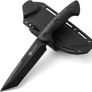 Tanto Fixed Blade Knife, Tactical Fixed Blade Knife, 5mm Thick Full Tang Survival with Sheath for Hunting, Camping, and Adventure
