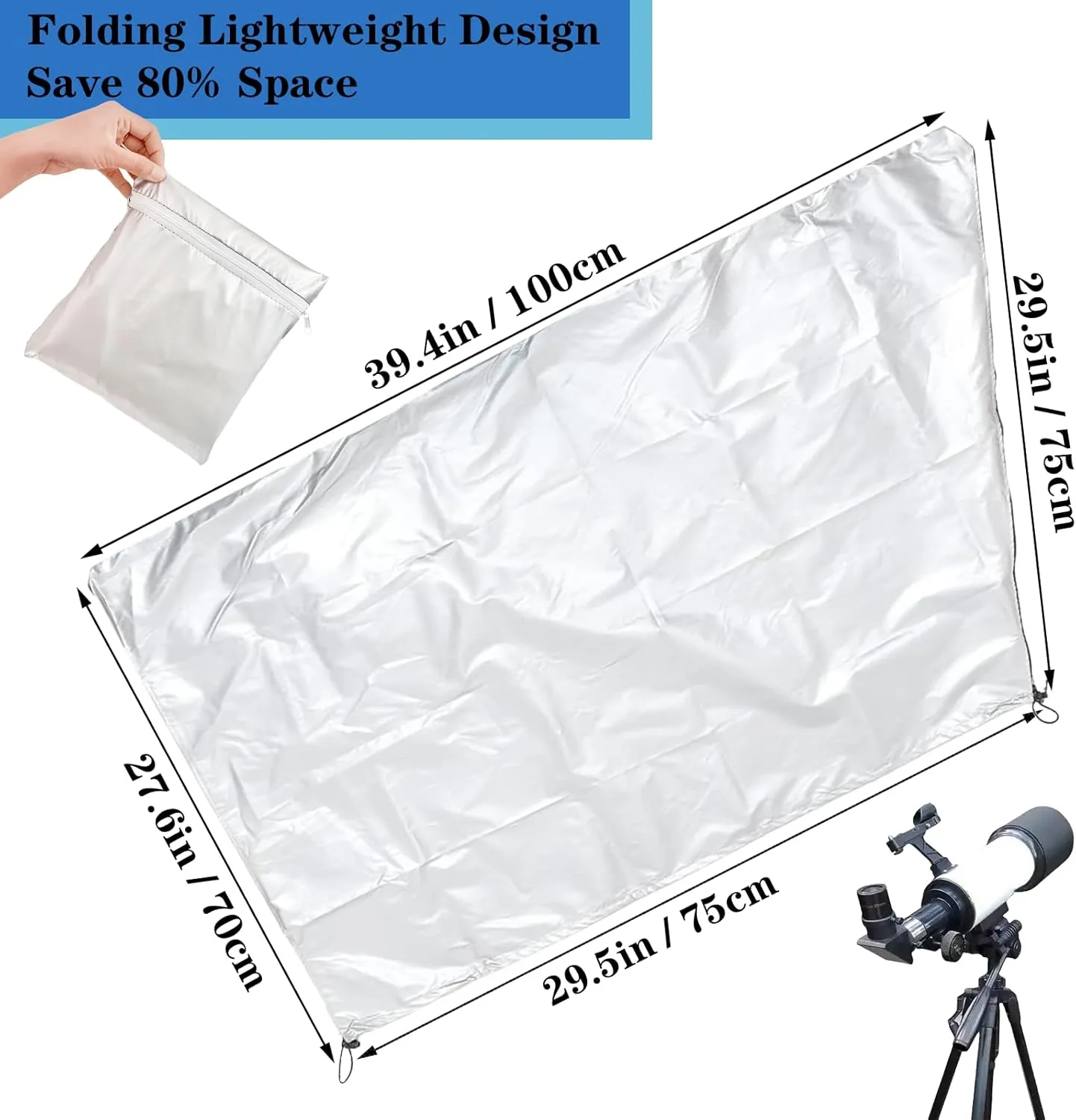 Telescope Cover with Adjustable Drawstring Zipper Waterproof Astronomical Telescope Cover for Outdoor Indoor, 100x75CM/39x29Inch