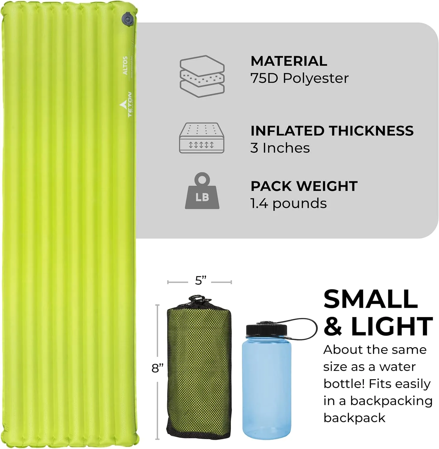 Teton Self Inflating Sleeping Pad, Inflatable Camping Sleeping Pads, Compact Mat for Camping, Backpacking, and Hiking.