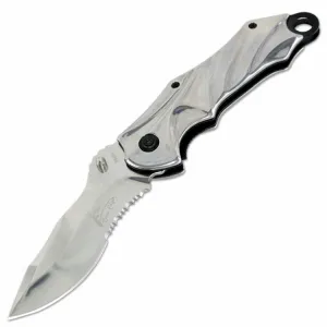 TheBoneEdge 8" Silver Color Spring Assisted Tactical Rescue Knife With Belt Clip 9668