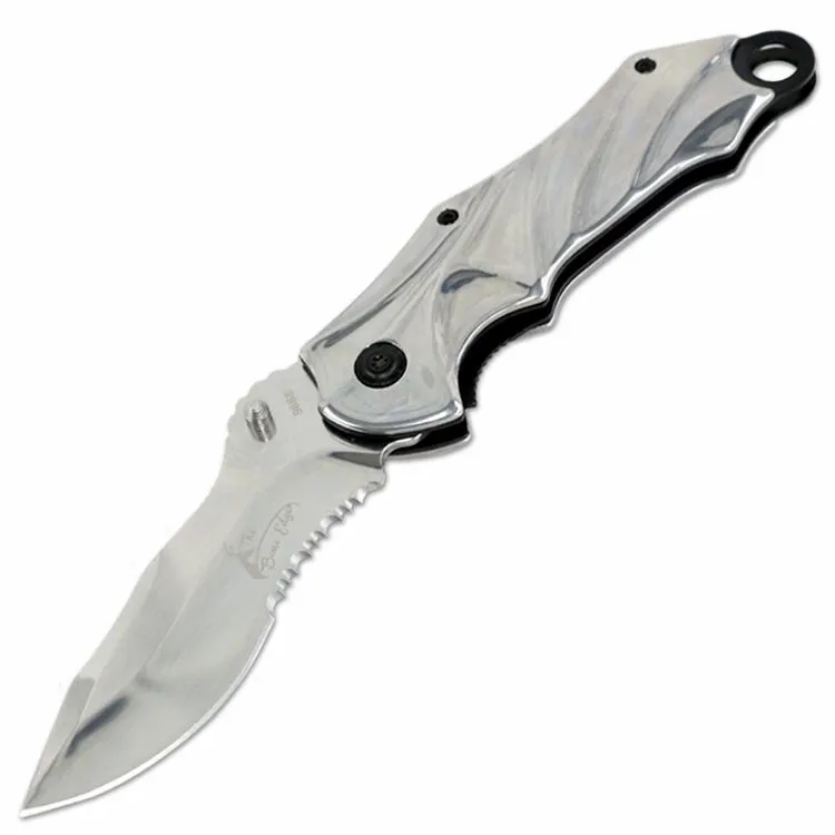TheBoneEdge 8" Silver Color Spring Assisted Tactical Rescue Knife With Belt Clip 9668