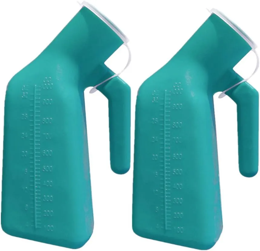 Thick Firm Male Urinal,YUMSUM Urine Bottle with Replacement Lids 32oz./1000mL (Green,2 Pack)