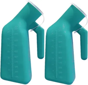 Thick Firm Male Urinal,YUMSUM Urine Bottle with Replacement Lids 32oz./1000mL (Green,2 Pack)