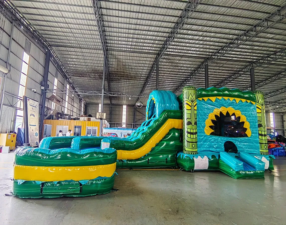 Tiki Shot Curved Dual Lane Bounce House with Slide (Wet/Dry)