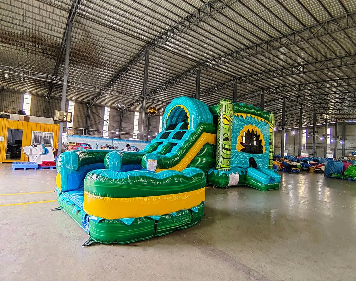 Tiki Shot Curved Dual Lane Bounce House with Slide (Wet/Dry)