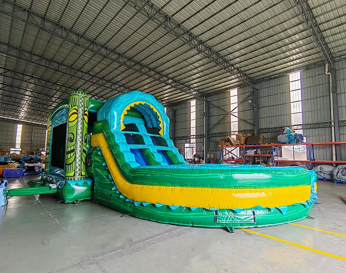 Tiki Shot Curved Dual Lane Bounce House with Slide (Wet/Dry)