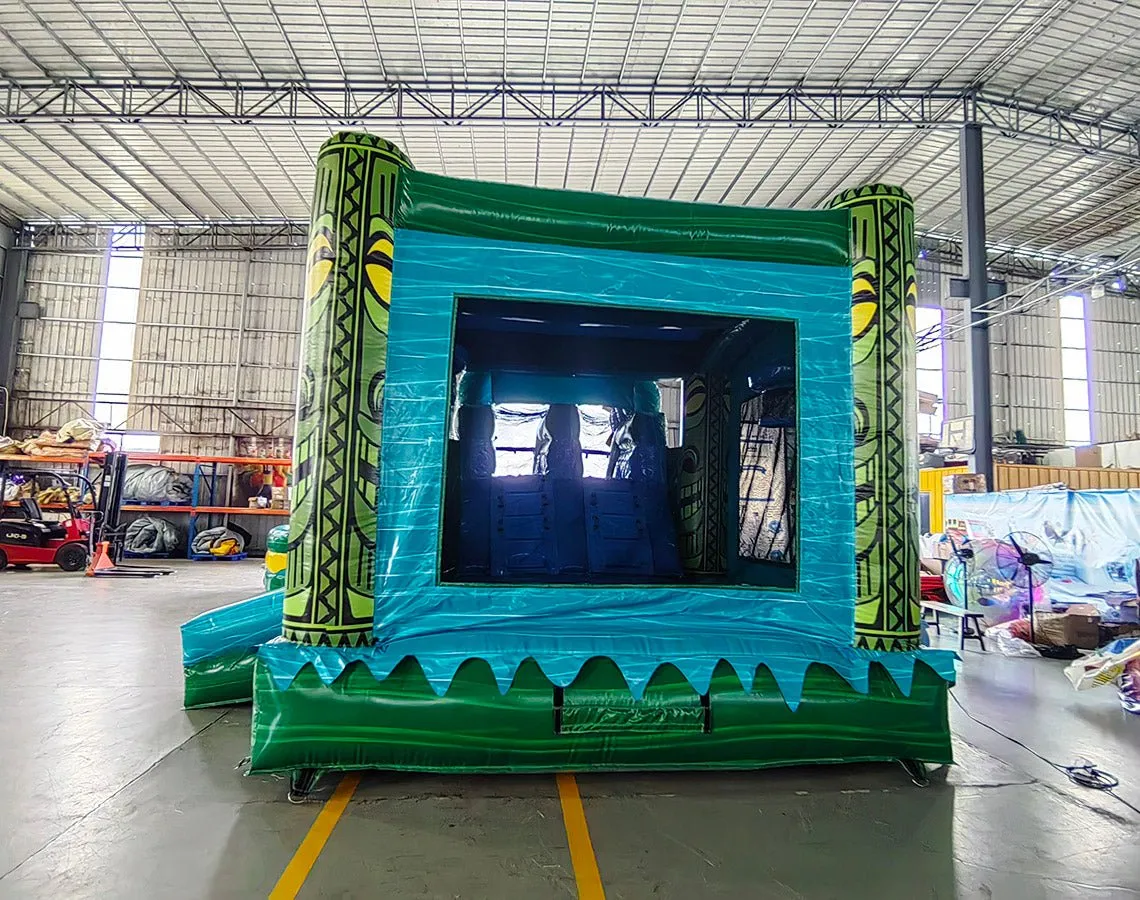 Tiki Shot Curved Dual Lane Bounce House with Slide (Wet/Dry)