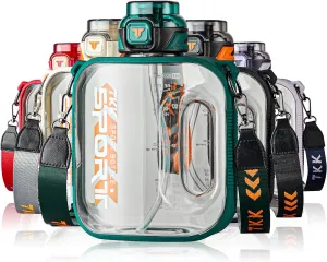 TKK Half Gallon Water Bottle Jug with Straw Large Capacity Plastic Water Bottle Dishwasher Safe 1/2 Gallon 64 Oz Water Bottle Jug BPA Free Tritan for Gym Yoga Travel Camping Outdoor Green Teal