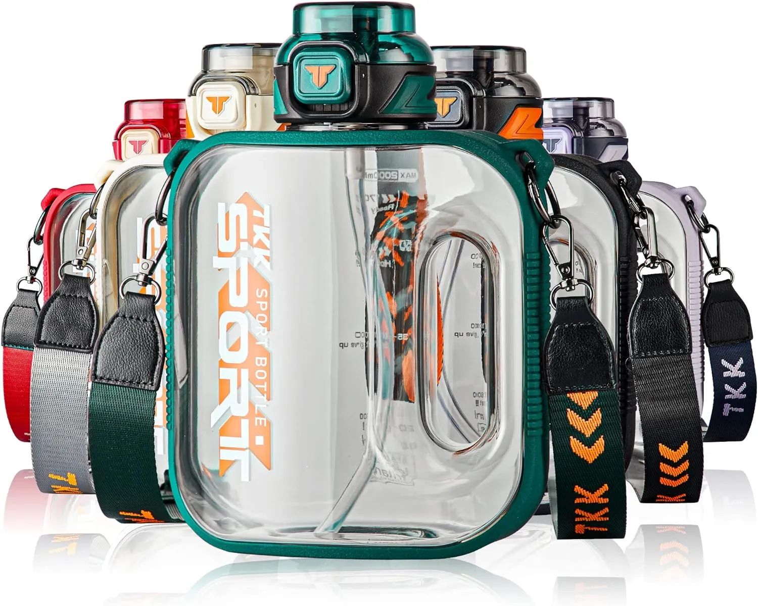 TKK Half Gallon Water Bottle Jug with Straw Large Capacity Plastic Water Bottle Dishwasher Safe 1/2 Gallon 64 Oz Water Bottle Jug BPA Free Tritan for Gym Yoga Travel Camping Outdoor Green Teal