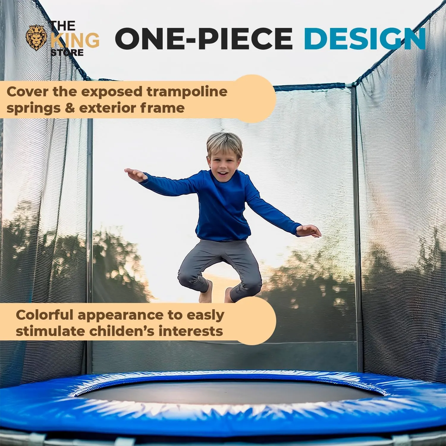 Trampoline Replacement Pad Safety Spring Cover 0.6in Thick PVC Foam Waterproof UV Resistant Universal Fit 10ft 12ft 14ft 15ft Foldable Tearproof Cushioned Shock Absorbing Easy to Install Weatherproof