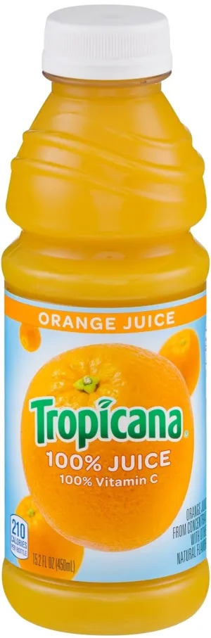 Tropicana Juice 100% Orange, 15.2 oz Plastic Bottle (Pack of 24)