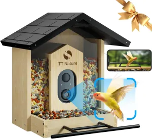 TT Nature Bird Feeder with Camera, Upgraded 1.5L Smart Al Identify for 10000 Plus Species, Auto Capture & Real-time Notifications, Ideal Gift for Bird Lovers (Iron Roof)