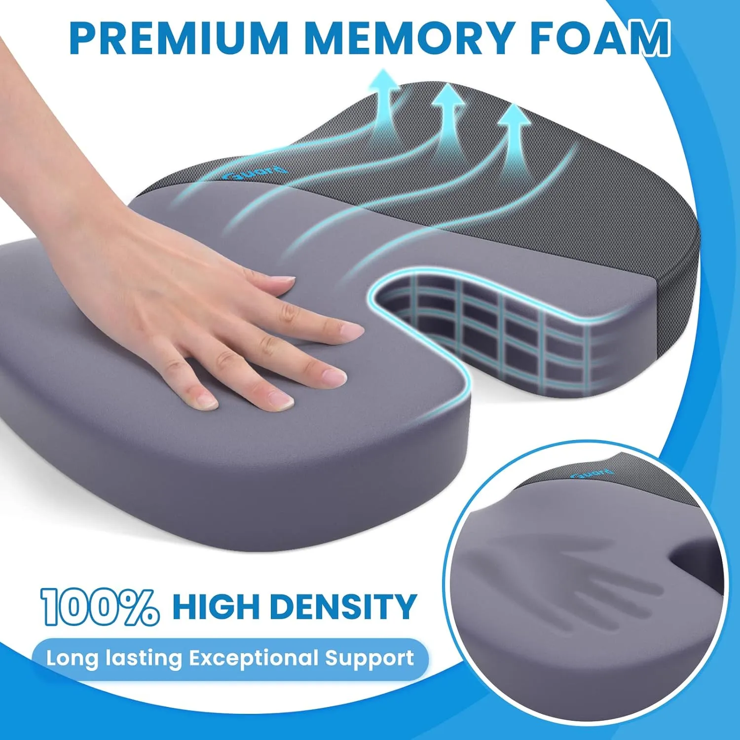 TushGuard Seat Cushion, Office Chair Cushions, Car Seat Cushion, Non-Slip Relief Chair Pad, Memory Foam Butt Pillow for Computer Desk, Office Chair, Grey