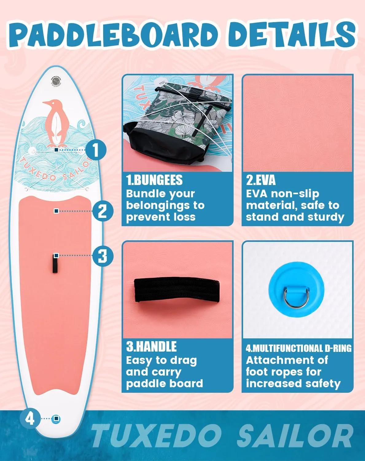 Tuxedo Sailor 10'6"×33"×6" Inflatable Stand Up Paddle Board with Premium SUP Accessories,Paddle Boards for Adults & Youth of All Skill Levels