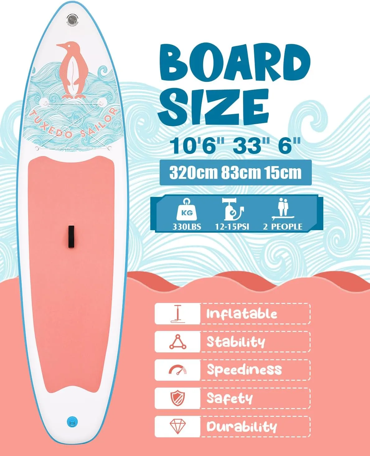 Tuxedo Sailor 10'6"×33"×6" Inflatable Stand Up Paddle Board with Premium SUP Accessories,Paddle Boards for Adults & Youth of All Skill Levels