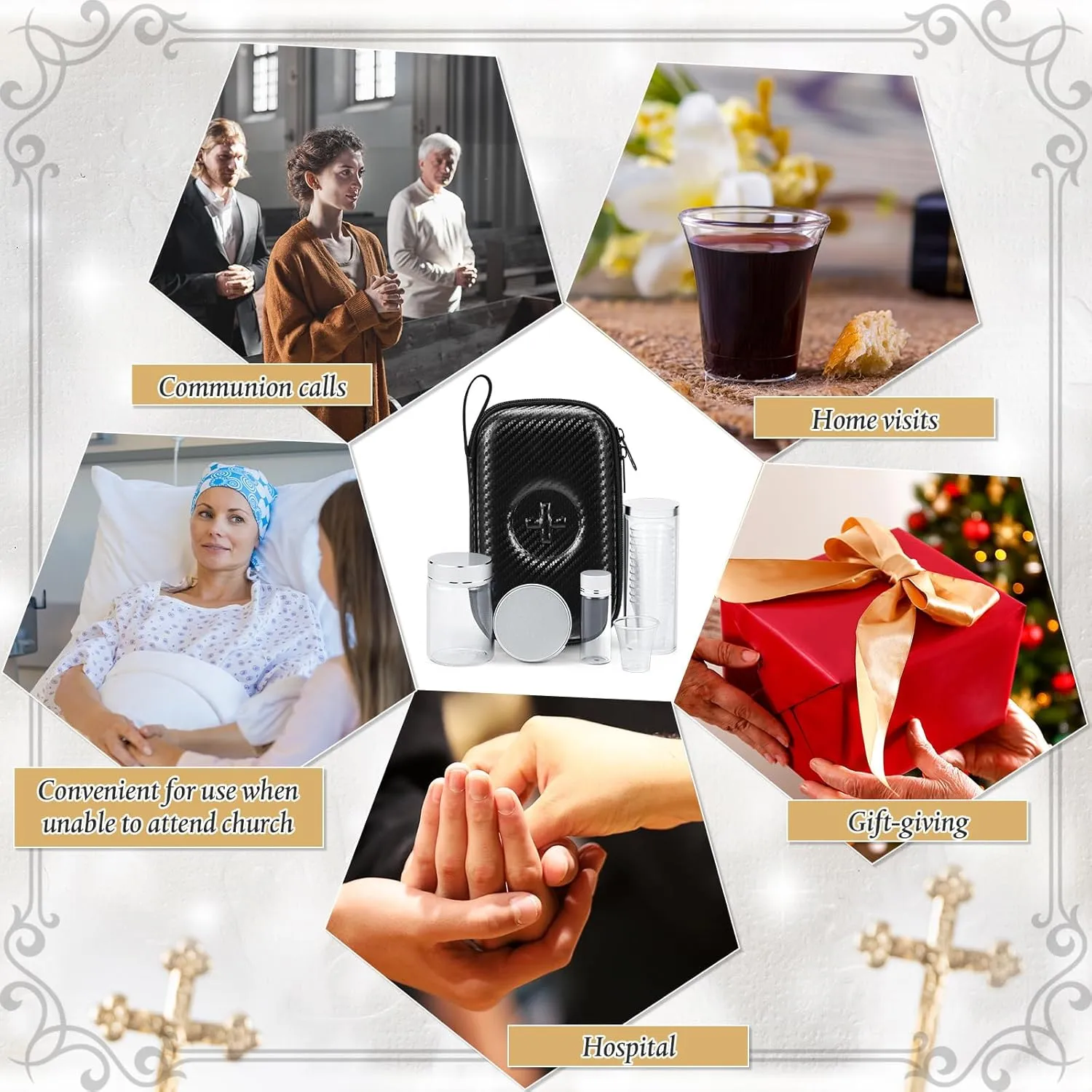 Uiifan 1 Set Portable Communion Set Gifts for Catholic Priests Travel, Home Visits, Wedding (Black)