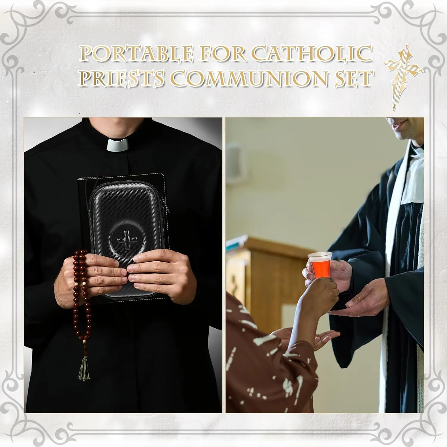 Uiifan 1 Set Portable Communion Set Gifts for Catholic Priests Travel, Home Visits, Wedding (Black)