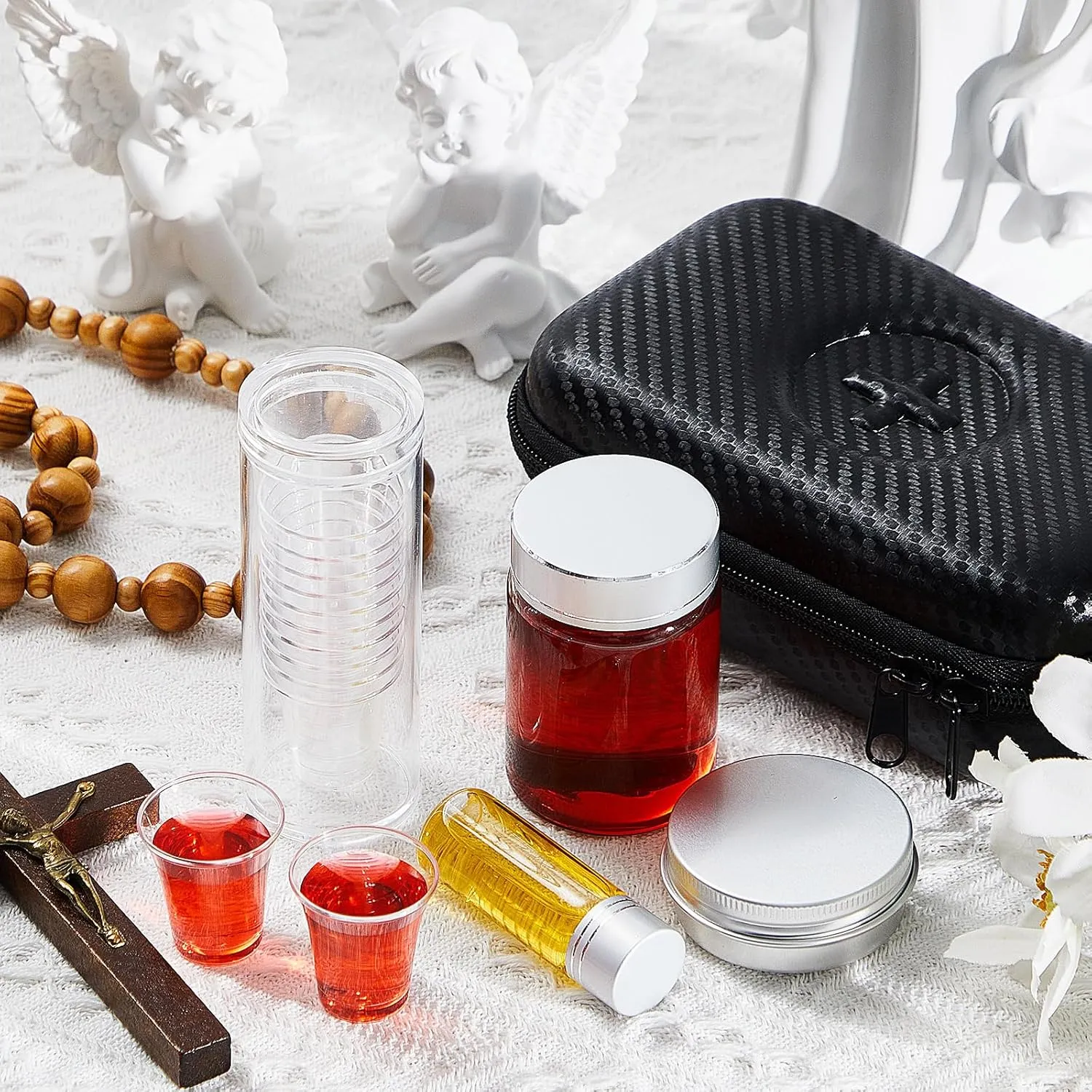 Uiifan 1 Set Portable Communion Set Gifts for Catholic Priests Travel, Home Visits, Wedding (Black)