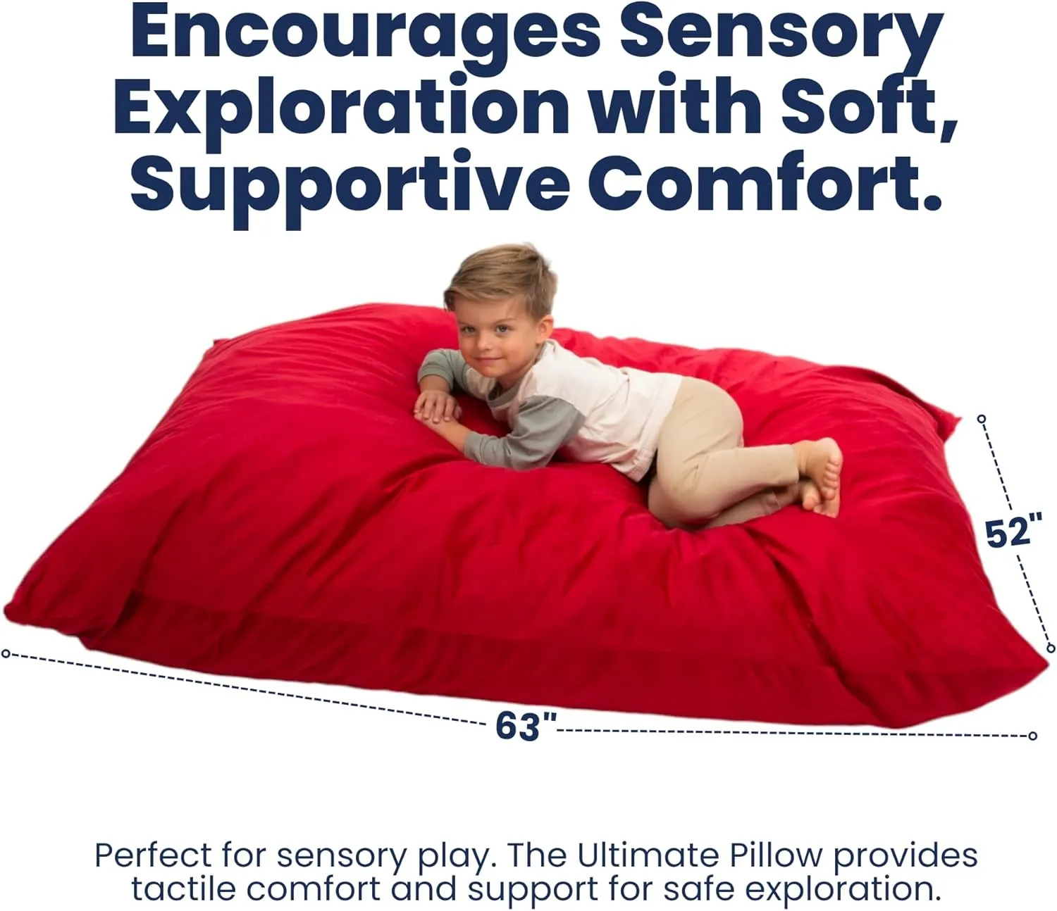 ULTIMATE SACK Crash Pad Pillow, Crash Pads for Kids, Sensory Pillow with Foam Blocks and Bean Bag Ability, 63 inches by 52 inches| Navy Suede