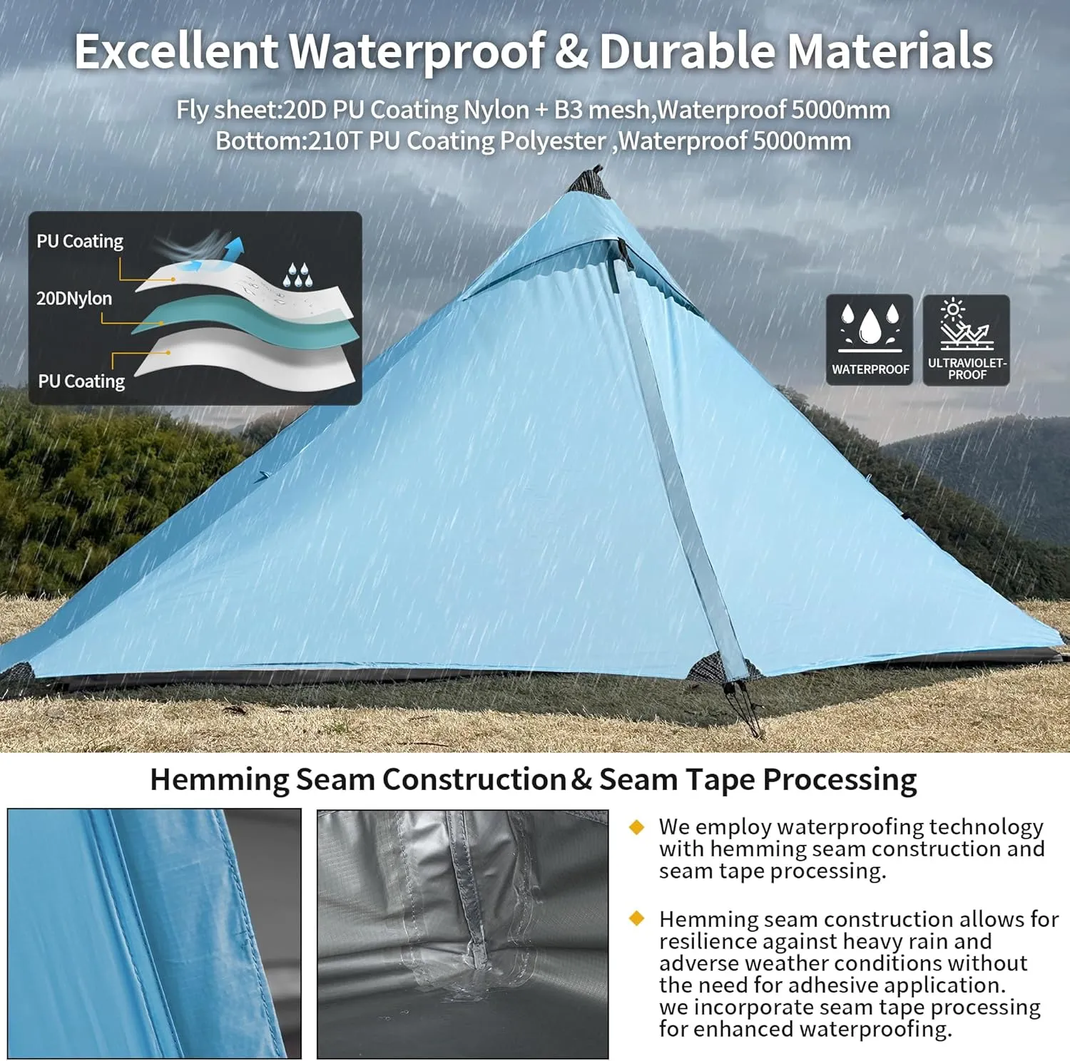 Ultralight Tent, Easy Setup, 1-2 Person Waterproof and Portable Tent for Camping Hiking Outdoor Climbing