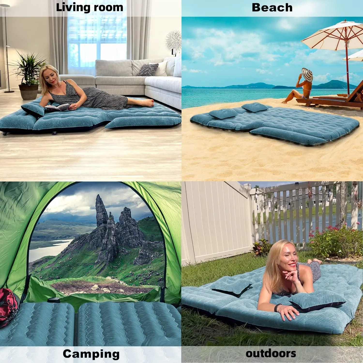 Umbrauto Inflatable SUV Air Mattress: Upgraded Flocked Surface Car Camping Airbed for Back Trunk, Truck Sleeping Bed Pad with Electric Pump for Outdoor Travel