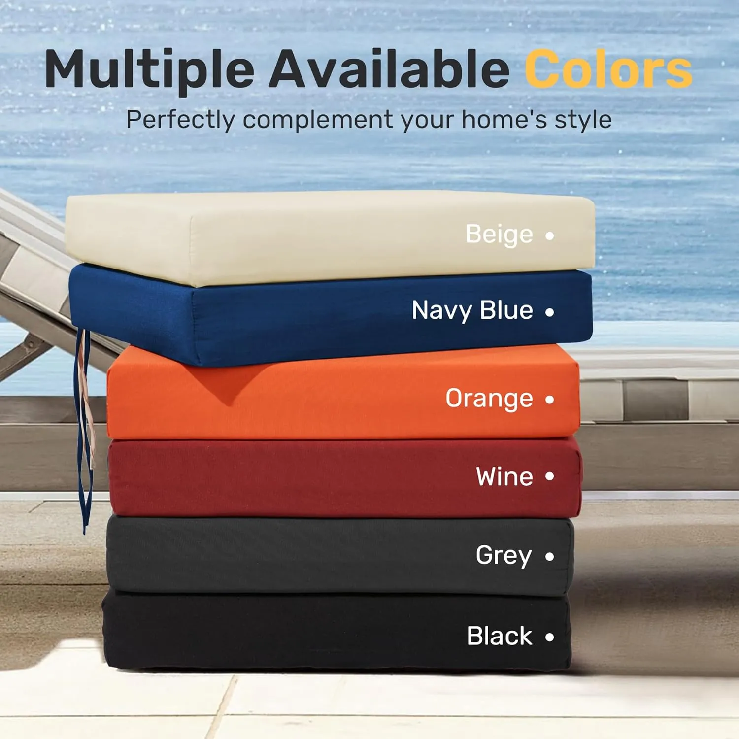 UNIKOME Outdoor Chair Cushions Pack of 4, Water Resistant Patio Cushions with Ties, High Density Sponge Filling Square Corner Seat Cushions for Outdoor Furniture, 18.5"*16"*3", Grey