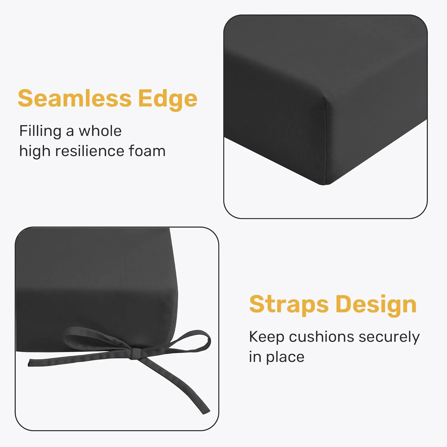 UNIKOME Outdoor Chair Cushions Pack of 4, Water Resistant Patio Cushions with Ties, High Density Sponge Filling Square Corner Seat Cushions for Outdoor Furniture, 18.5"*16"*3", Grey