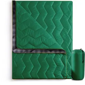 UNIKOME Outdoor Packable Camping Blanket, Lightweight Travel Blanket Waterproof Warm Camping Blanket for Hiking, Camping, Puffy Down Alternative Camping Blanket with Corner Loops, 75"×52", Green