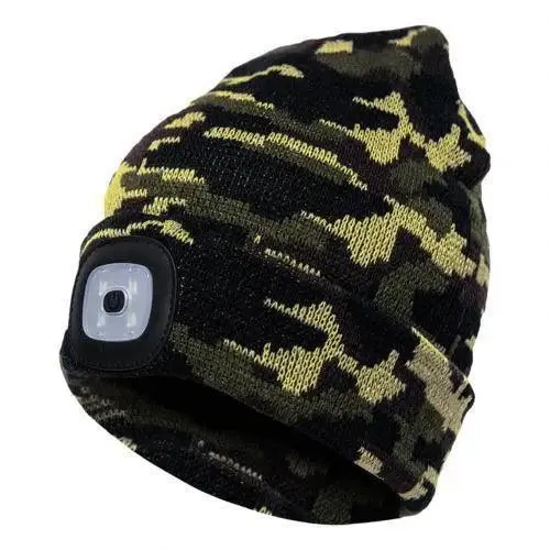 Unisex Fashion LED Light Knitted Hat For Men Women Trendy Elastic Beanie Cap Headlamp Winter Knit Lighted Headlight Headlamp Cap