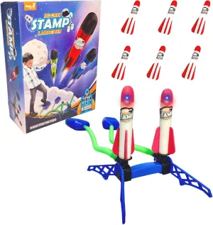 [Upgraded] Rocket Launcher Toy for Kids – 2-in-1 Dual Stomp Launch Pad with 6 Light-Up Foam Rockets – One-Piece Design for 2 Players to Race & Compete – Outdoor STEM Toy for Boys & Girls Ages 3 