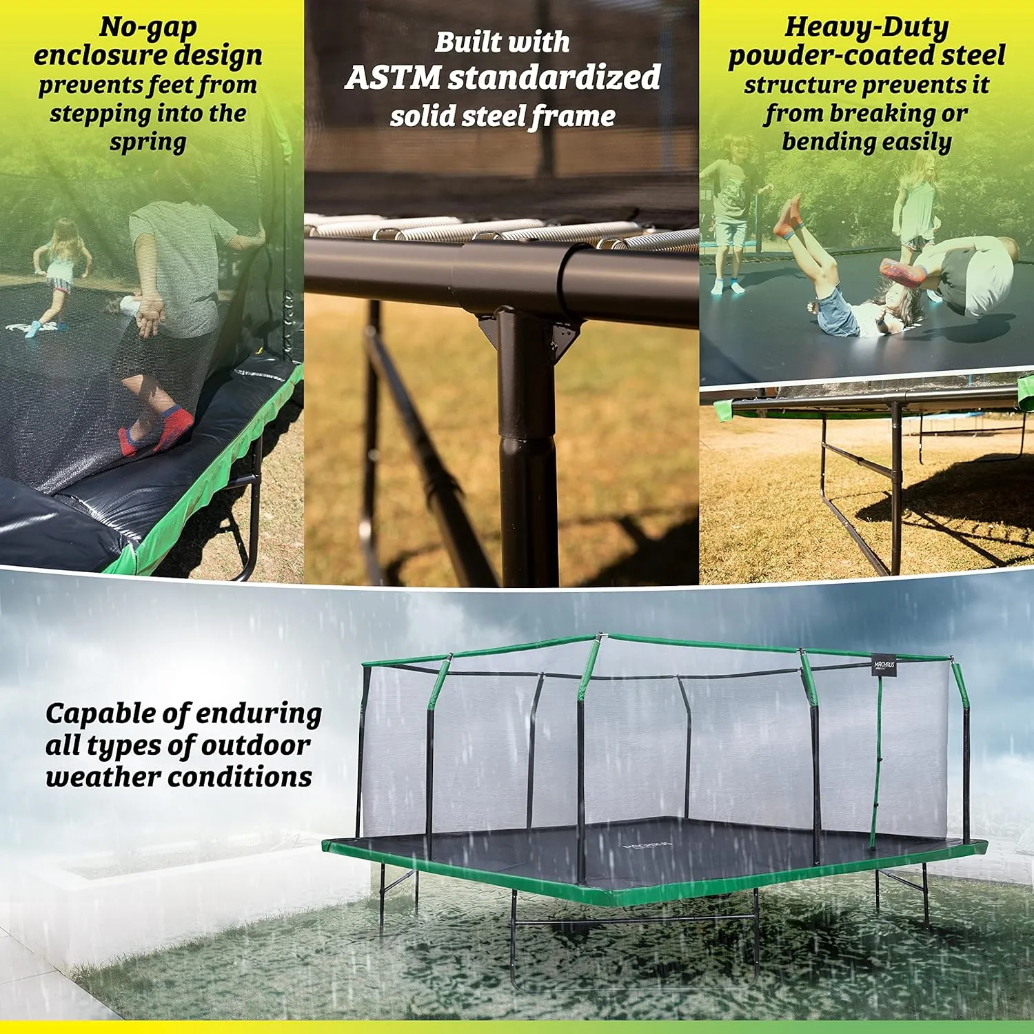 Upper Bounce Square Trampoline Set with Premium Top-Ring Enclosure & Safety Pad – Outdoor Gymnastics Trampoline for Kids – Supports up to 500 lbs