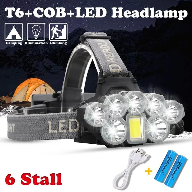 USB Rechargeable Headlight 80000lm Headlamp 2*T6 5*Q5 1*COB LED Head Lamp Flashlight Torch Head Light Lantern 18650 Battery