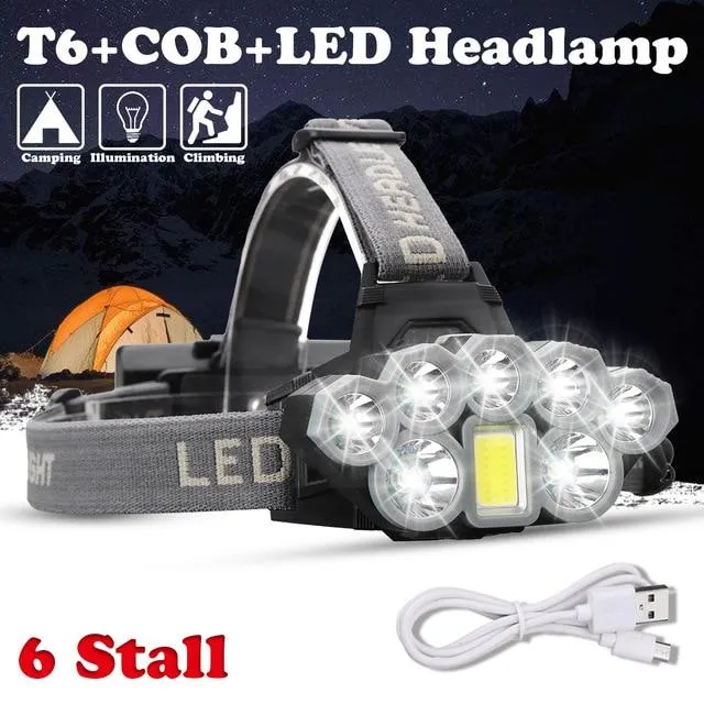 USB Rechargeable Headlight 80000lm Headlamp 2*T6 5*Q5 1*COB LED Head Lamp Flashlight Torch Head Light Lantern 18650 Battery