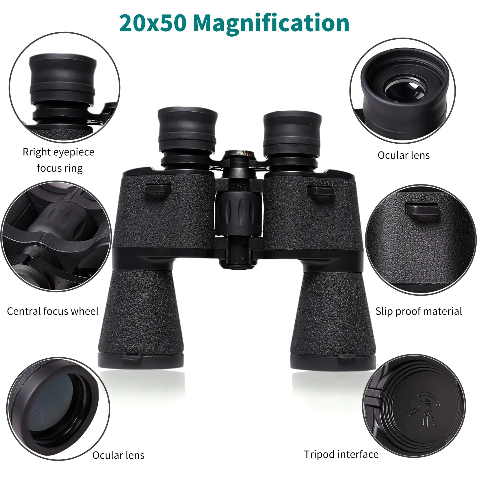 VAVSEA Binoculars, 20x50 Binoculars for Adults, Compact HD High Powered Binoculars with Low Night Vision 28mm Large Field Binoculars with BAK4 Prism FMC Lens for Hunting Bird Watching Sports