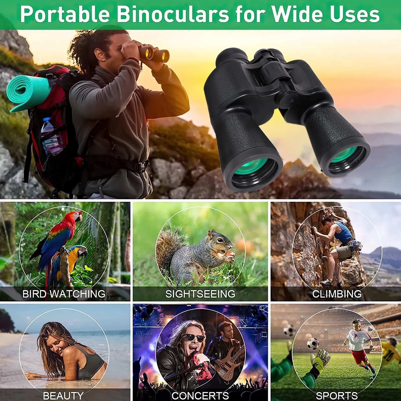 VAVSEA Binoculars, 20x50 Binoculars for Adults, Compact HD High Powered Binoculars with Low Night Vision 28mm Large Field Binoculars with BAK4 Prism FMC Lens for Hunting Bird Watching Sports