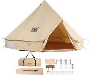 VEVOR Canvas Tent Bell, Yurt 4 Seasons for Camping with Stove Jack, Breathable Holds up to 4 People, Family Camping Outdoor Hunting Party