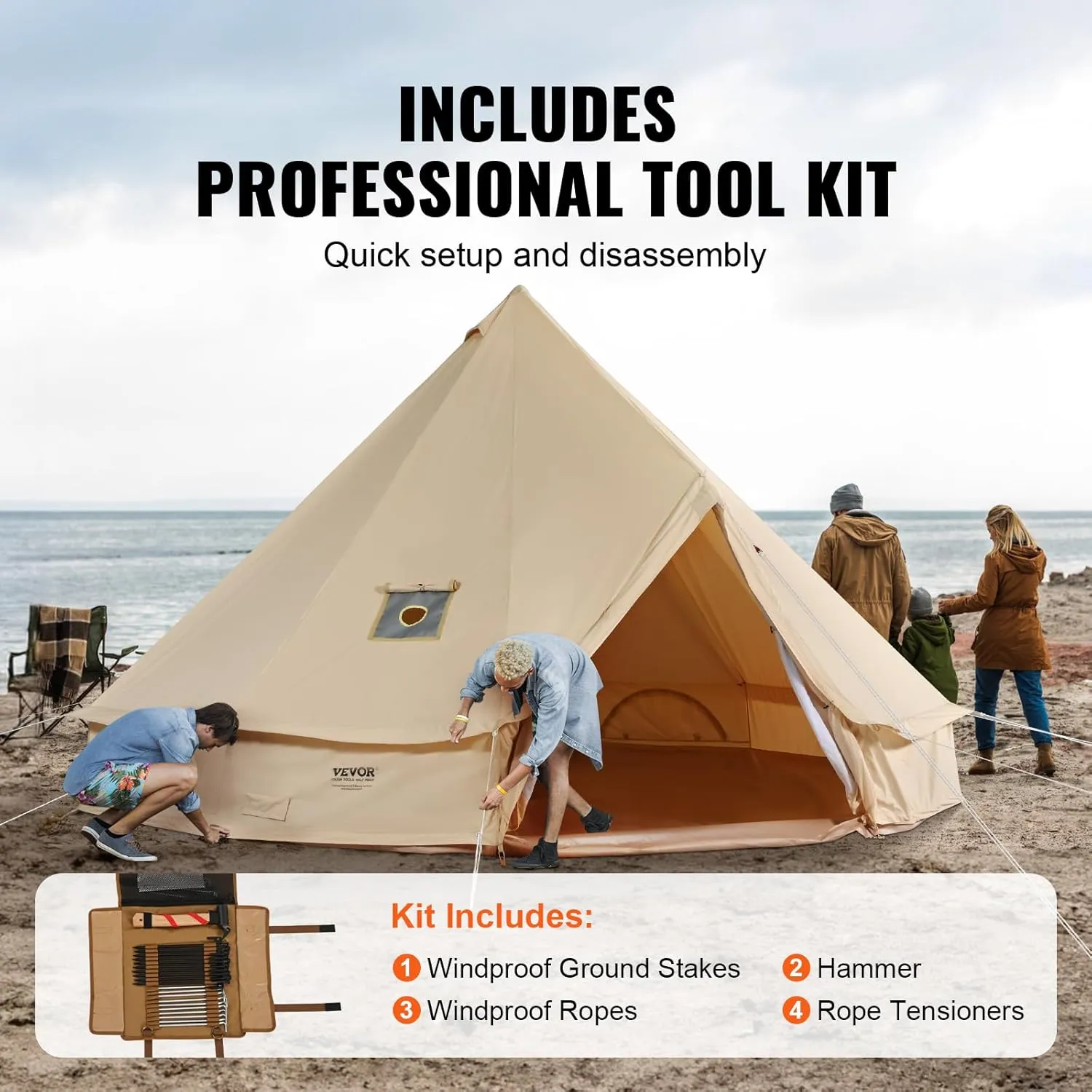 VEVOR Canvas Tent Bell, Yurt 4 Seasons for Camping with Stove Jack, Breathable Holds up to 4 People, Family Camping Outdoor Hunting Party