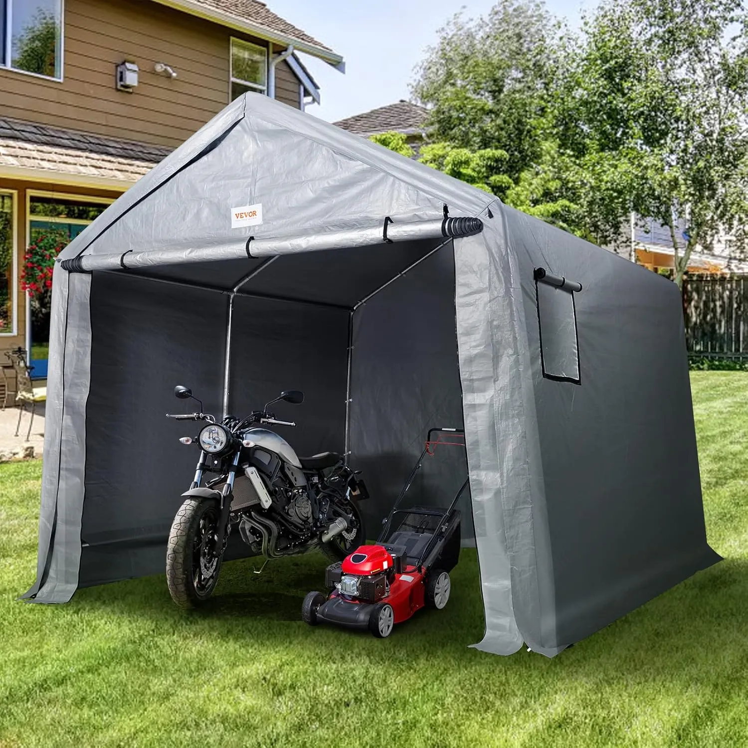 VEVOR Portable Shed Outdoor Storage Tent 7x12FT, Heavy Duty Instant Garage Storage Shelter for Motorcycle and Garden Tools