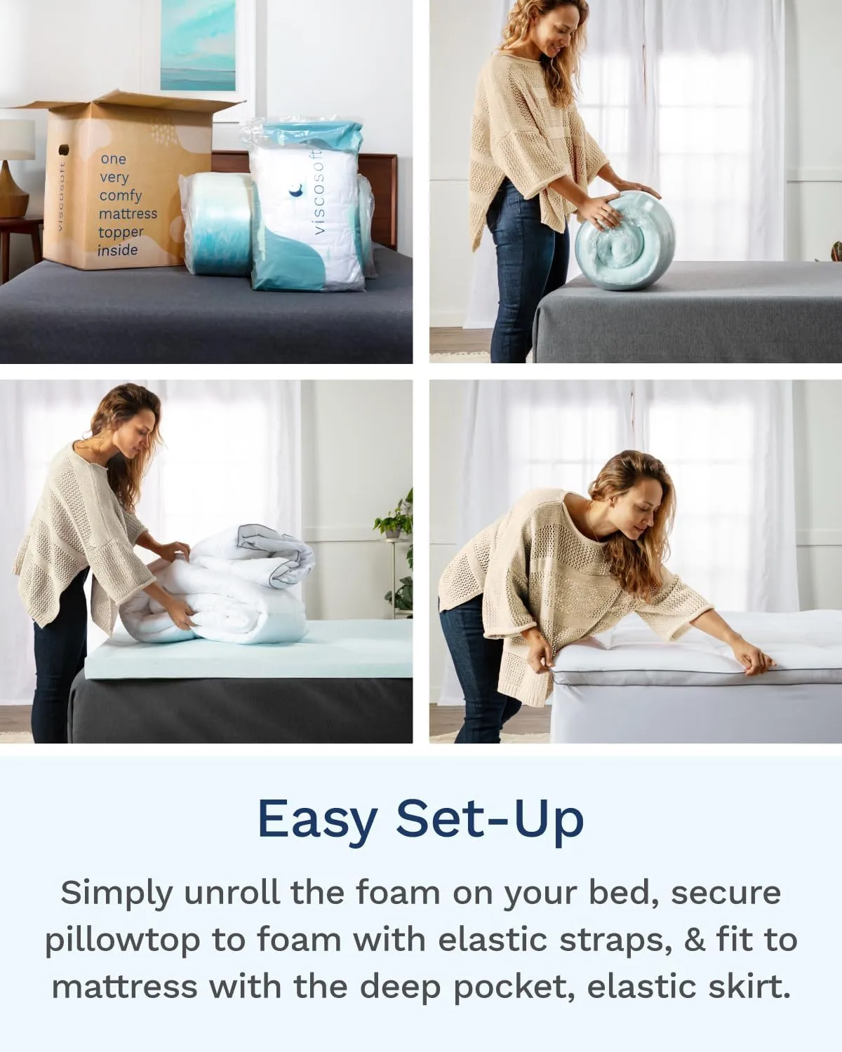 ViscoSoft 4 Inch Pillow Top Memory Foam Mattress Topper King - Cooling Hybrid Lux Dual Layer Bed Mattress Pad - CertiPur-US Certified