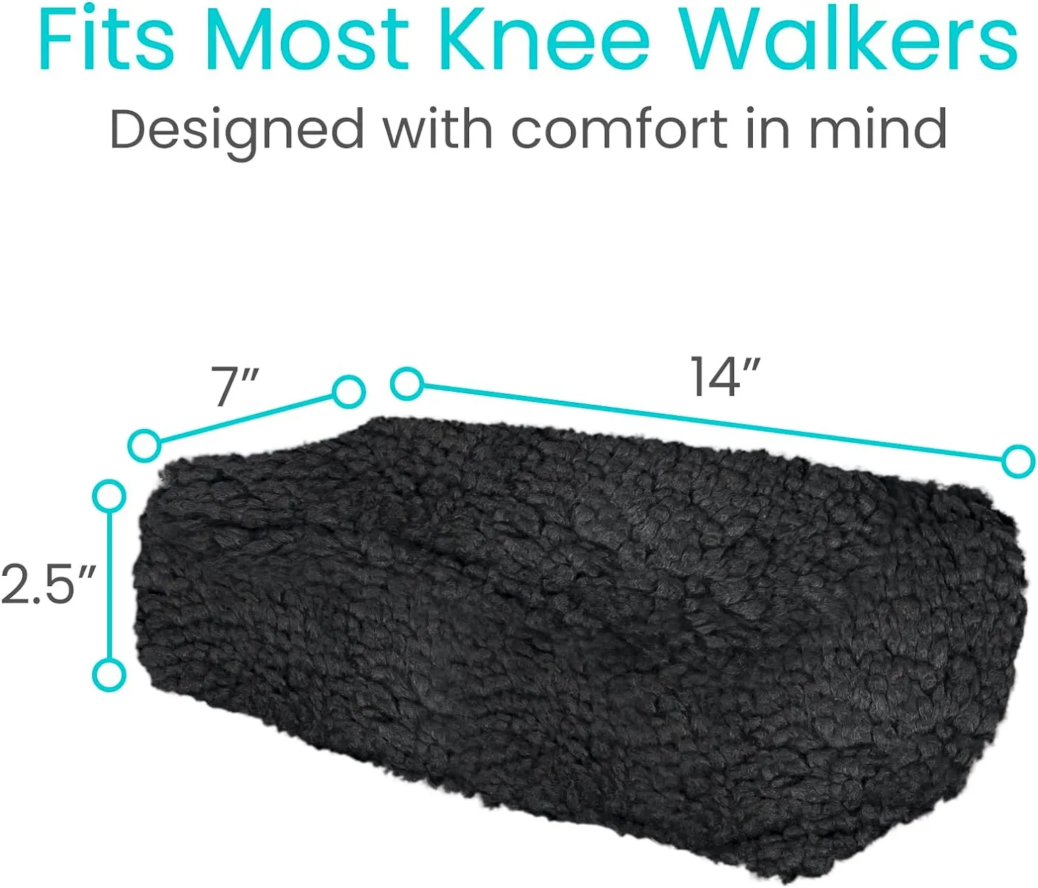 Vive Mobility Knee Scooter Pad Cover - Soft Plush Adult Sheepskin Memory Foam Cushion, Walker Accessory for Knee Roller, Padded Accessories Leg Cart Improves Comfort with Injury, Universal Fit (Black)