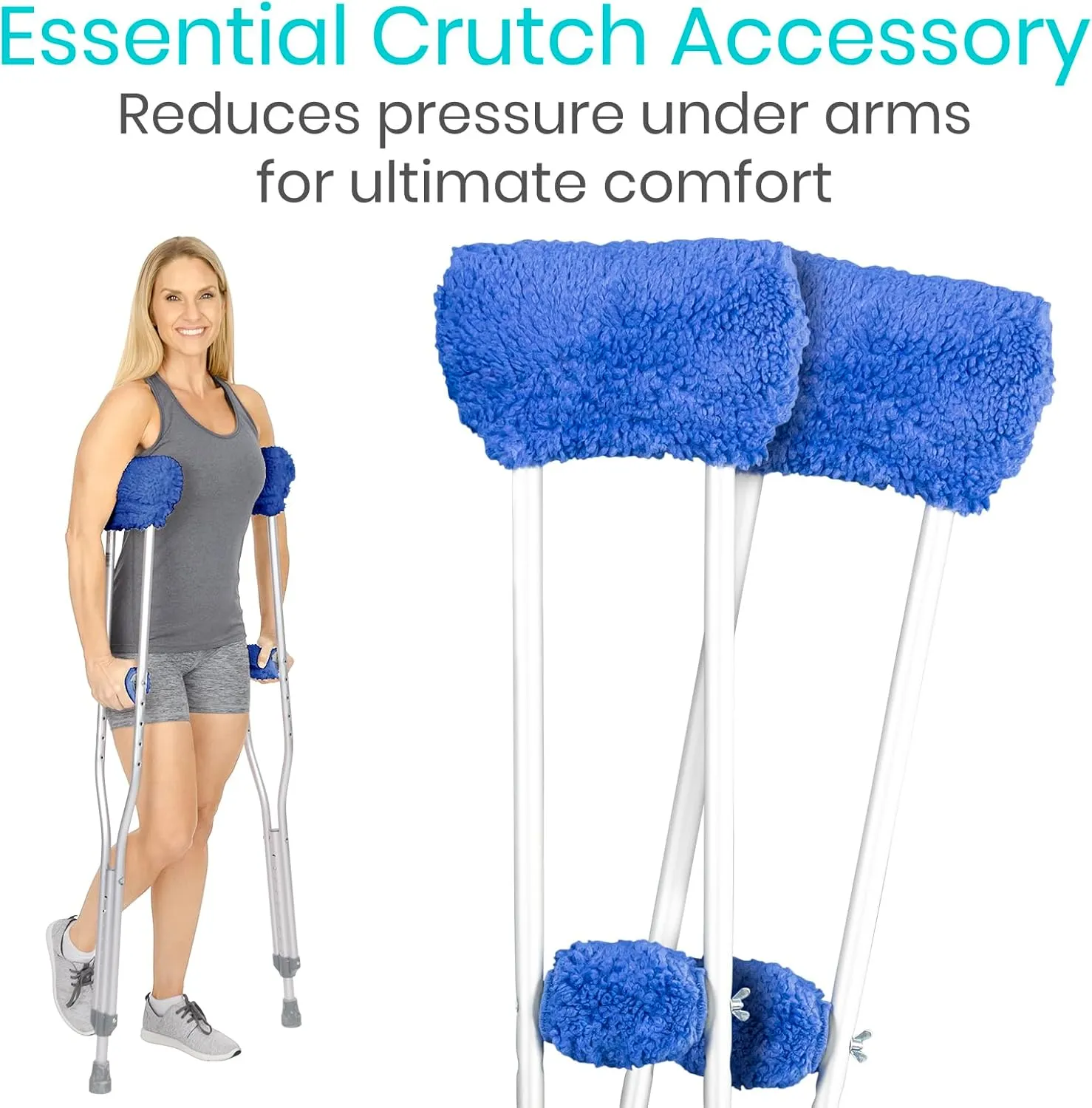 Vive Sheepskin Crutch Pads & Hand Grips - Comfortable, Breathable, Machine Washable Padding for Adults - Premium Accessory Covers for Crutches, Armpits - Latex-Free & Non-Toxic