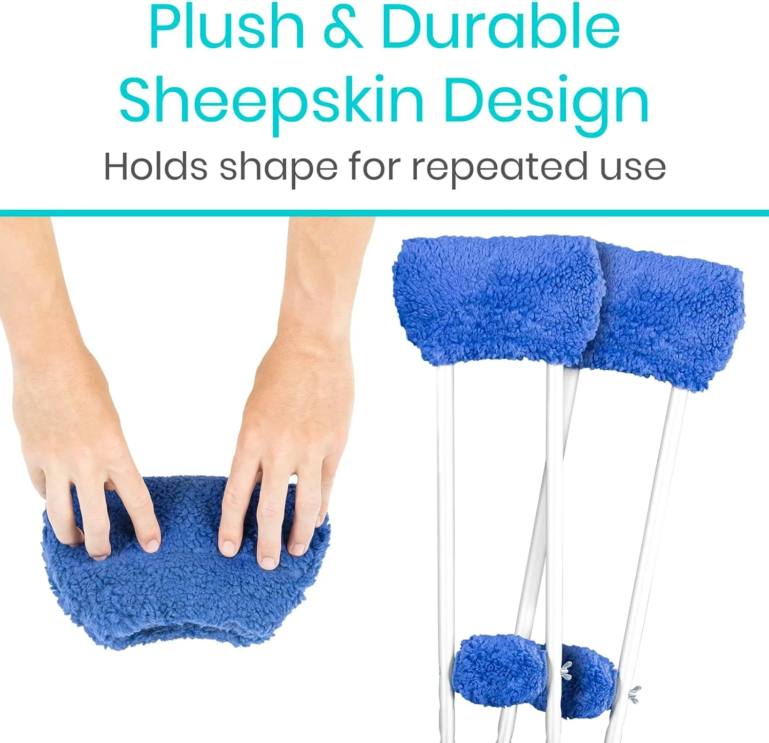Vive Sheepskin Crutch Pads & Hand Grips - Comfortable, Breathable, Machine Washable Padding for Adults - Premium Accessory Covers for Crutches, Armpits - Latex-Free & Non-Toxic